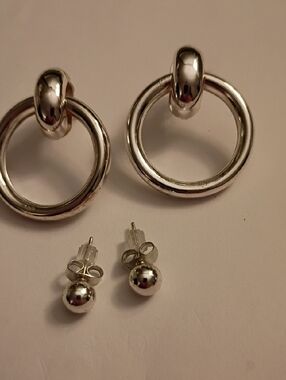 Clearance Earrings Set Silver Tone Double Hoop and Ball Stud Earring Set